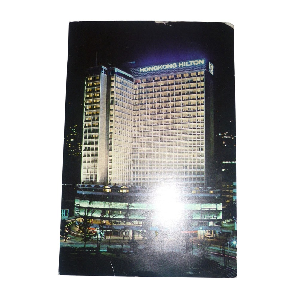 Vintage Hong Kong Hilton Night Postcard Beaconsfield House Postmark QEII Stamp